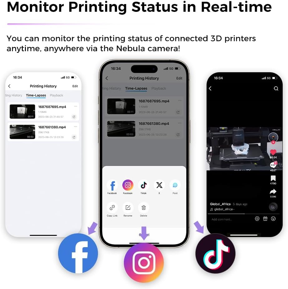 Creality Official Nebula Camera, Remote Monitoring, WiFi Connection, Auto Generate Time-Lapse Video, Compatible Sonic Pad/Nebula Pad/Ender-3 V3 KE/CR-10 SE/HALOT-MAGE