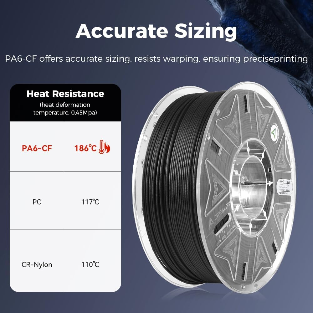 Creality Hyper PA6-CF Carbon Fiber Nylon Filament 1.75mm 1KG, 3D Printing Material Halloween Gifts with Engineering-Grade Strength, Heat Resistant, Low Warp for Functional Prototypes&Industrial Parts