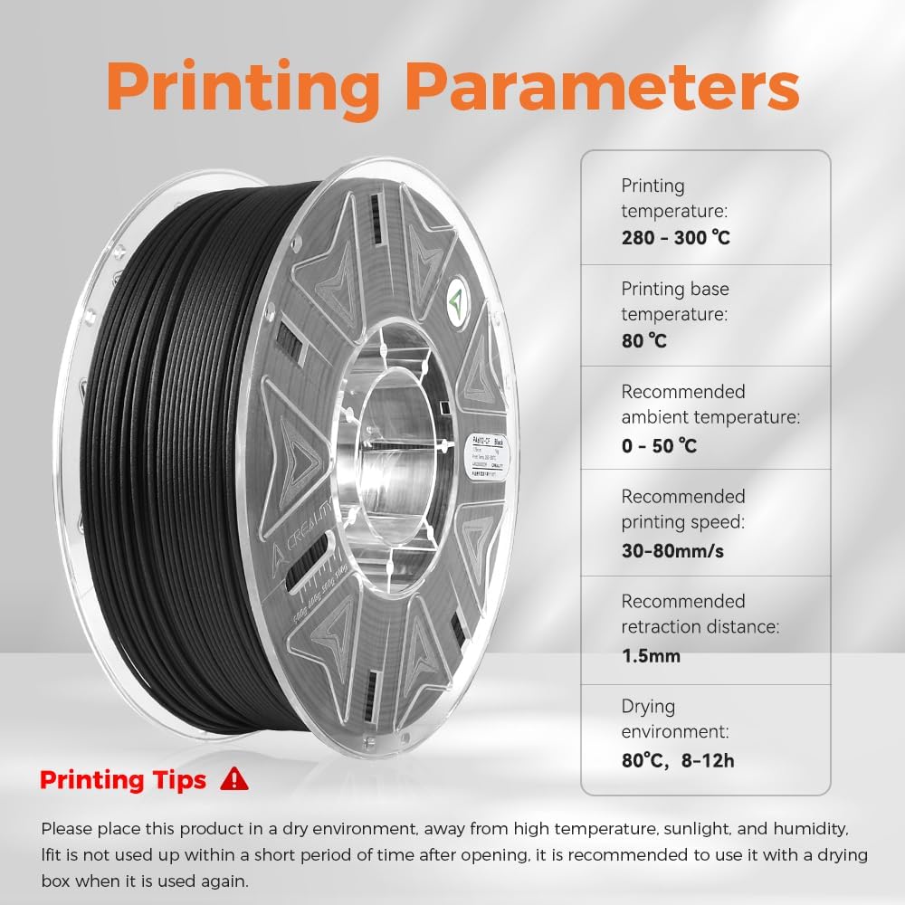 Creality Hyper PA612-CF 1.75mm 1KG, Halloween Gifts 3D Printer Filament - 15% Carbon Fiber Nylon Filament Reinforced - High-Strength, Low-Hygroscopic & Precision Molding for Industrial Applications