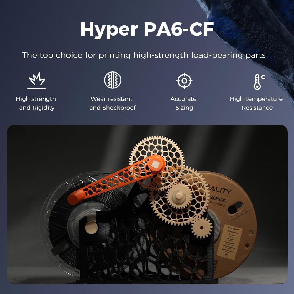 Creality Hyper PA6-CF Carbon Fiber Nylon Filament 1.75mm 1KG, 3D Printing Material Halloween Gifts with Engineering-Grade Strength, Heat Resistant, Low Warp for Functional Prototypes&Industrial Parts