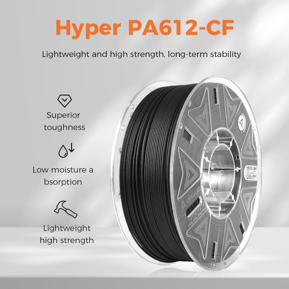 Creality Hyper PA612-CF 1.75mm 1KG, Halloween Gifts 3D Printer Filament - 15% Carbon Fiber Nylon Filament Reinforced - High-Strength, Low-Hygroscopic & Precision Molding for Industrial Applications