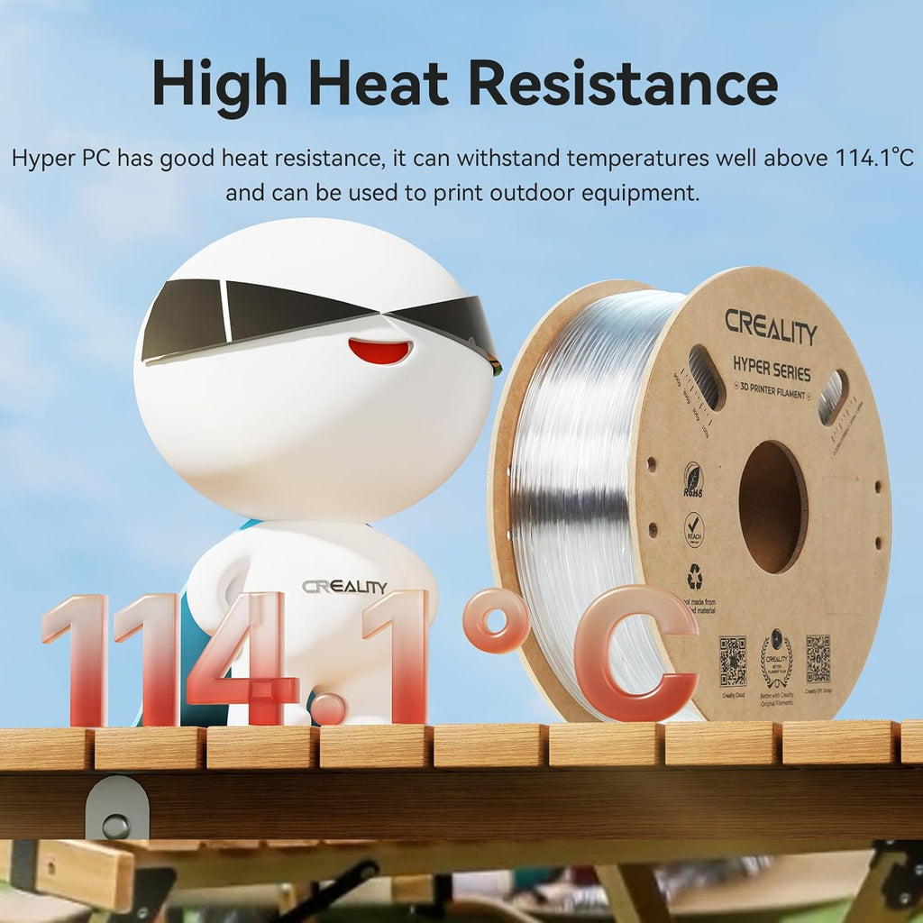 Creality Hyper PC Filament for 3D Printing, 3D Printer Filament with High Heat Resistance, Crystal-Clear, Easy to Print, Less Warping