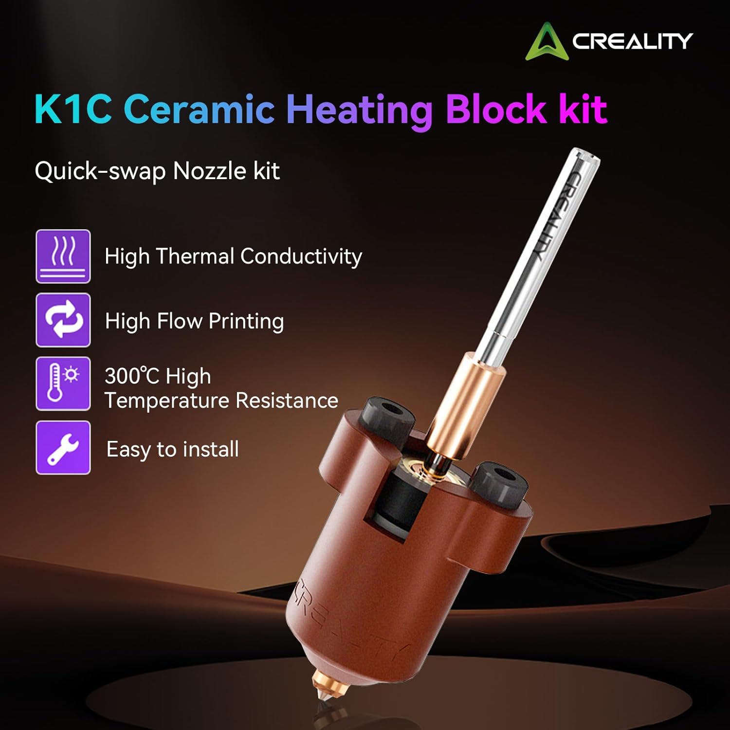 Creality Official K1/K1 MAX/K1C/K1 SE Upgrade Hotend New Version, K1C Ceramic Heating Block Kit, Support 300°C High Temperature and 600mm/s Fast Speed Printing, for Creality K1 Series 3D Printer
