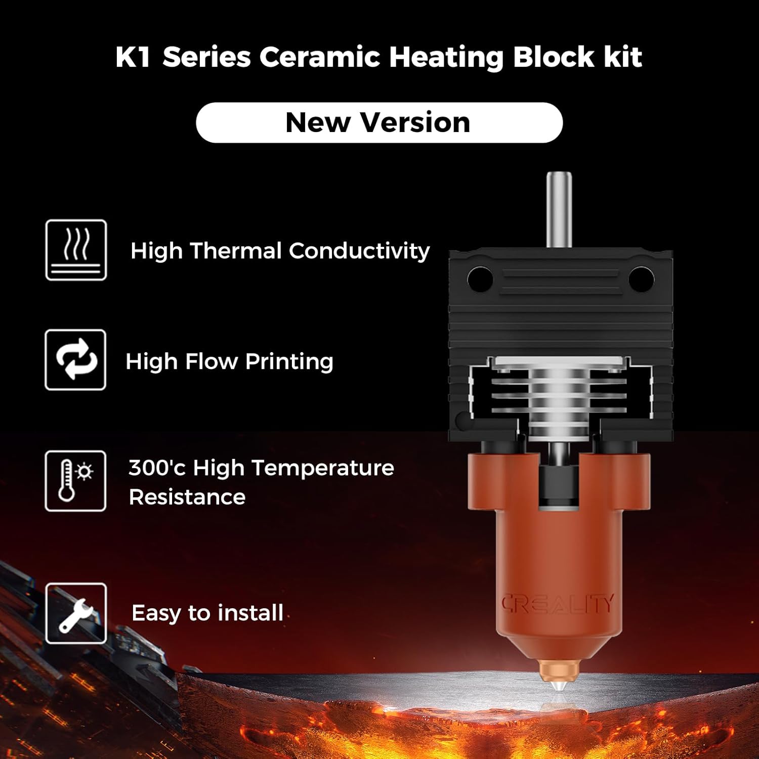 Creality 2025 K1 SE/K1C/K1/K1 Max Hotend Upgrade Ceramic Heating Block Kit, Terminal with Buckle, Official K1 Series Unicorn Quick-Swap Nozzle Kit, 3D Printer Hotend 600mm/s High-Speed, New Version