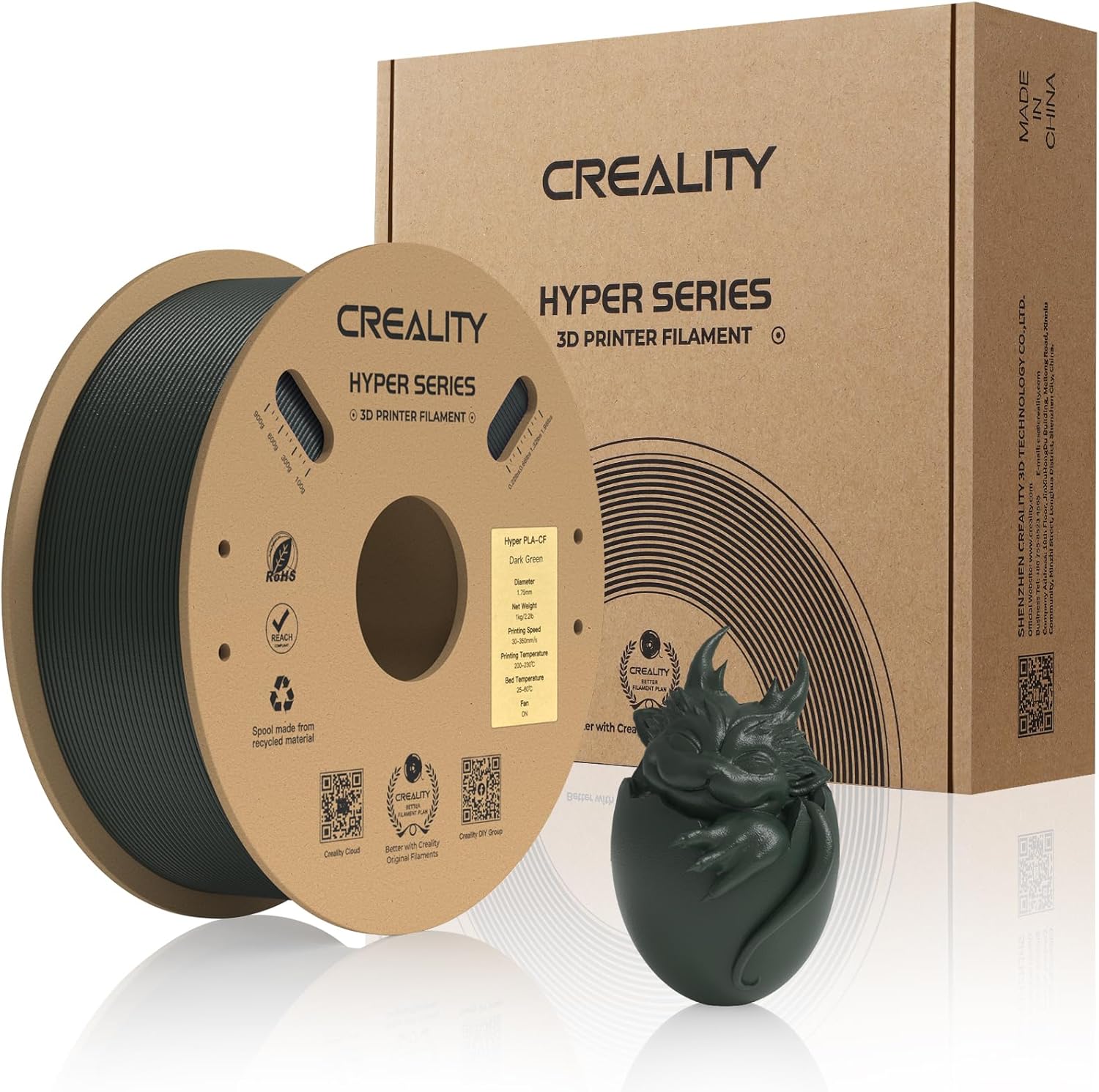 Creality PLA Carbon Fiber Filament 1.75mm-Halloween Gifts, Hyper PLA-CF 3D Printer Filament with Matte Finish for 50-300mm/s High-Speed Printing, Dimensional Accuracy +/-0.03mm