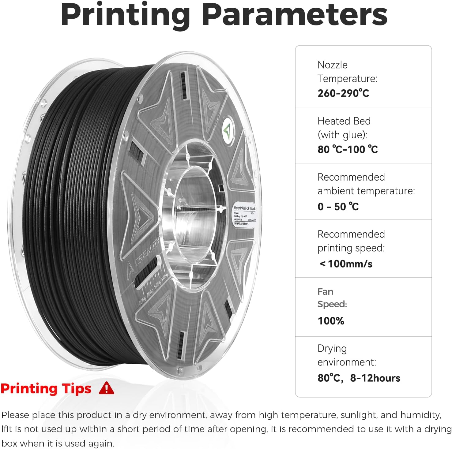 Creality Hyper PAHT-CF 3D Printing Filament 1.75mm, Carbon Fiber Reinforced Nylon High Temp Filament, High-Performance, Corrosion Resistance 2.2LB/Spool for Most 3D Printers