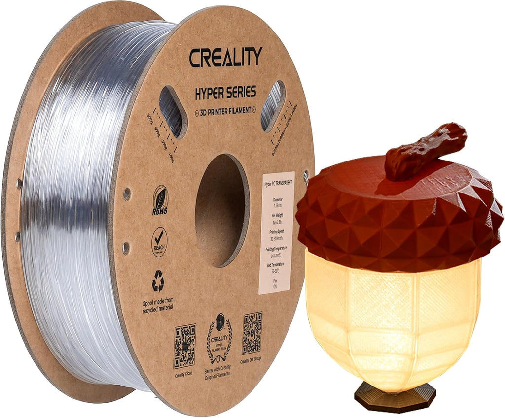 Creality Hyper PC Filament for 3D Printing, 3D Printer Filament with High Heat Resistance, Crystal-Clear, Easy to Print, Less Warping
