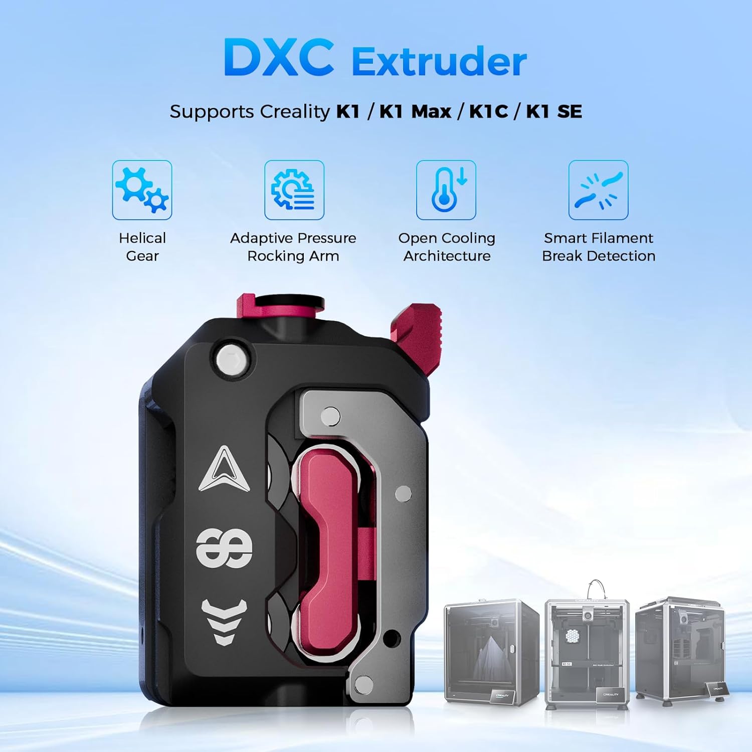 Creality DXC Extruder, K1 SE/K1C/K1/K1 Max Upgrade Extruder Kit with Smart Filament Break Detection, K1 Series Dual Gear Feeding Extrusion, Reducing Filament Wear Rate by 60%