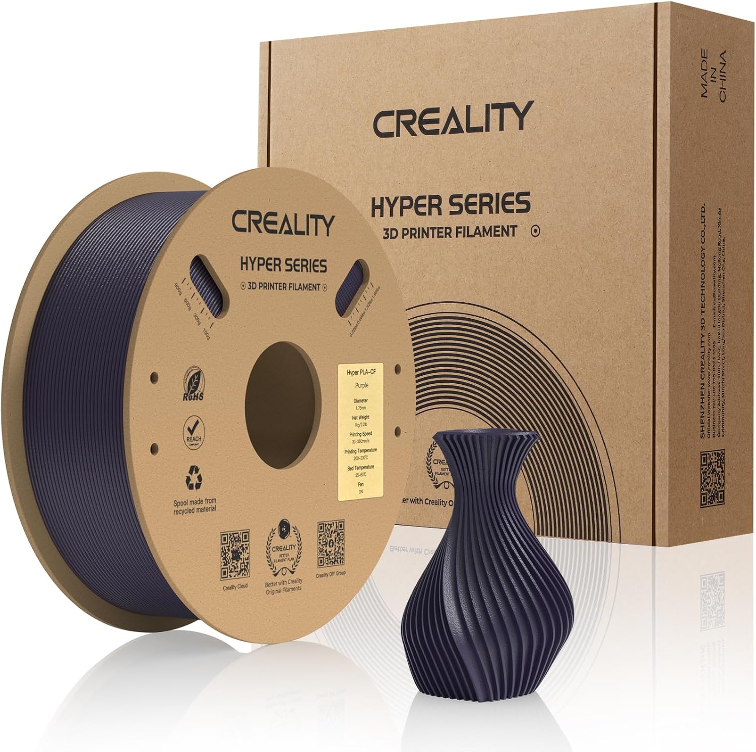 Creality PLA Carbon Fiber Filament 1.75mm-Halloween Gifts, Hyper PLA-CF 3D Printer Filament with Matte Finish for 50-300mm/s High-Speed Printing, Dimensional Accuracy +/-0.03mm