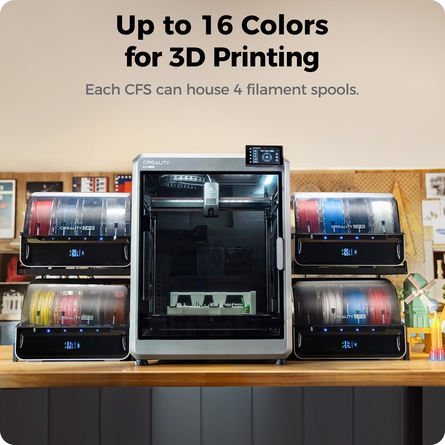 Official Creality CFS, Multicolor 3D Printer Filament System, Anti-Moisture Filament Storage, Supports 16 Color Printing for K2 Series/K1 Series CFS Upgrade Kit/K1 MAX/K1 SE/K1C/Hi