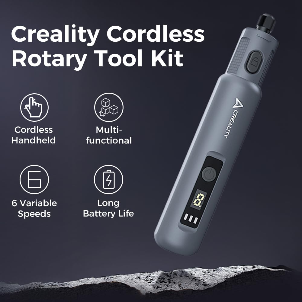 Creality 3D Printer Tools, Cordless Rotary Tool Kit 25Pcs Cordless Handheld 3.7V Multi-Functional 6 Variable Speeds Long Battery Life for 3D Printing Models Grinding Polishing Drilling Cutting