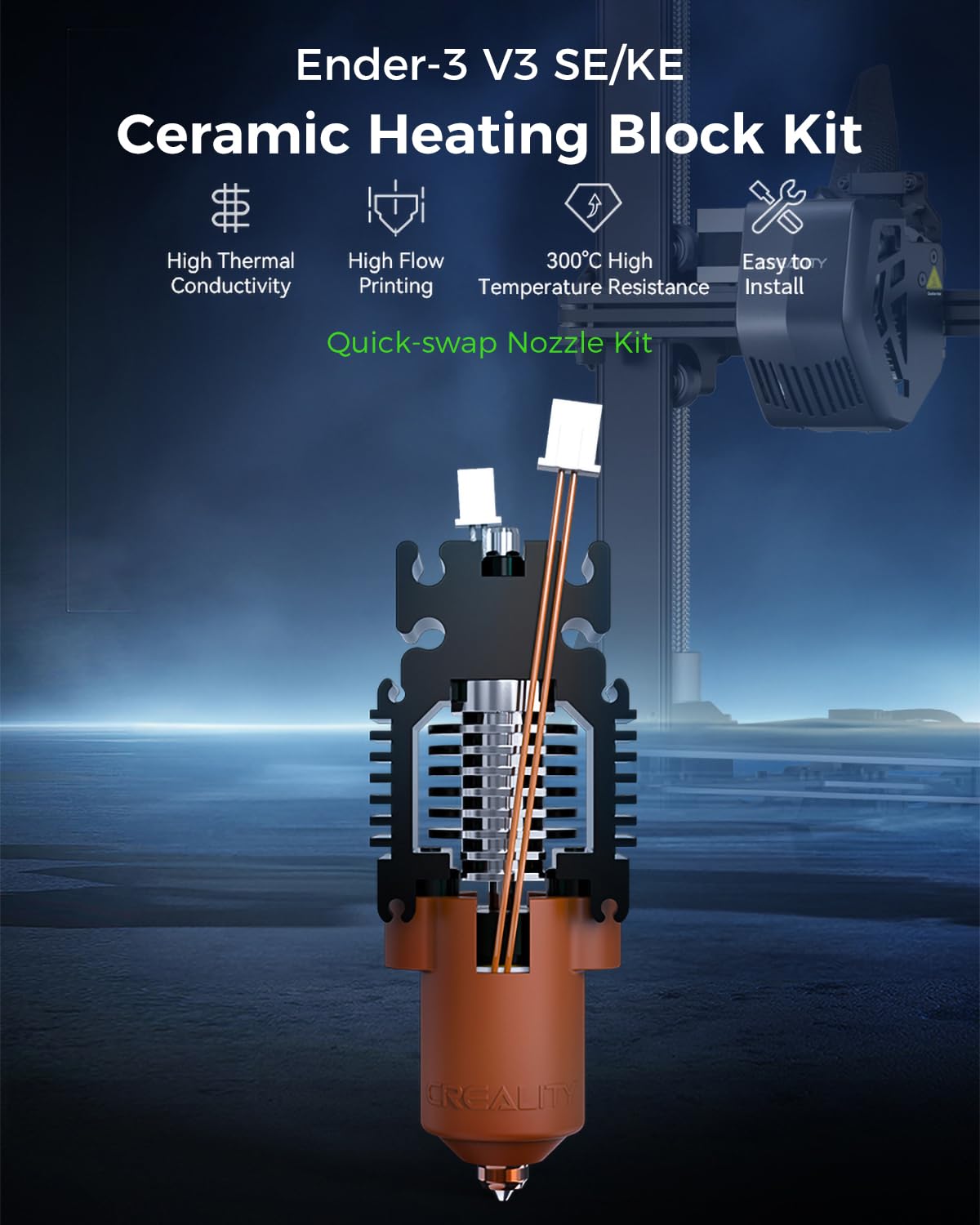 Creality Official Ender 3 V3 SE/KE Upgrade Hotend Kit, with Quick-swap Nozzle Kit, Supports 300°C High Temperature and 600mm/s High-Speed Printing, Ceramic Heating Block Kit for Ender 3 V3 SE/KE