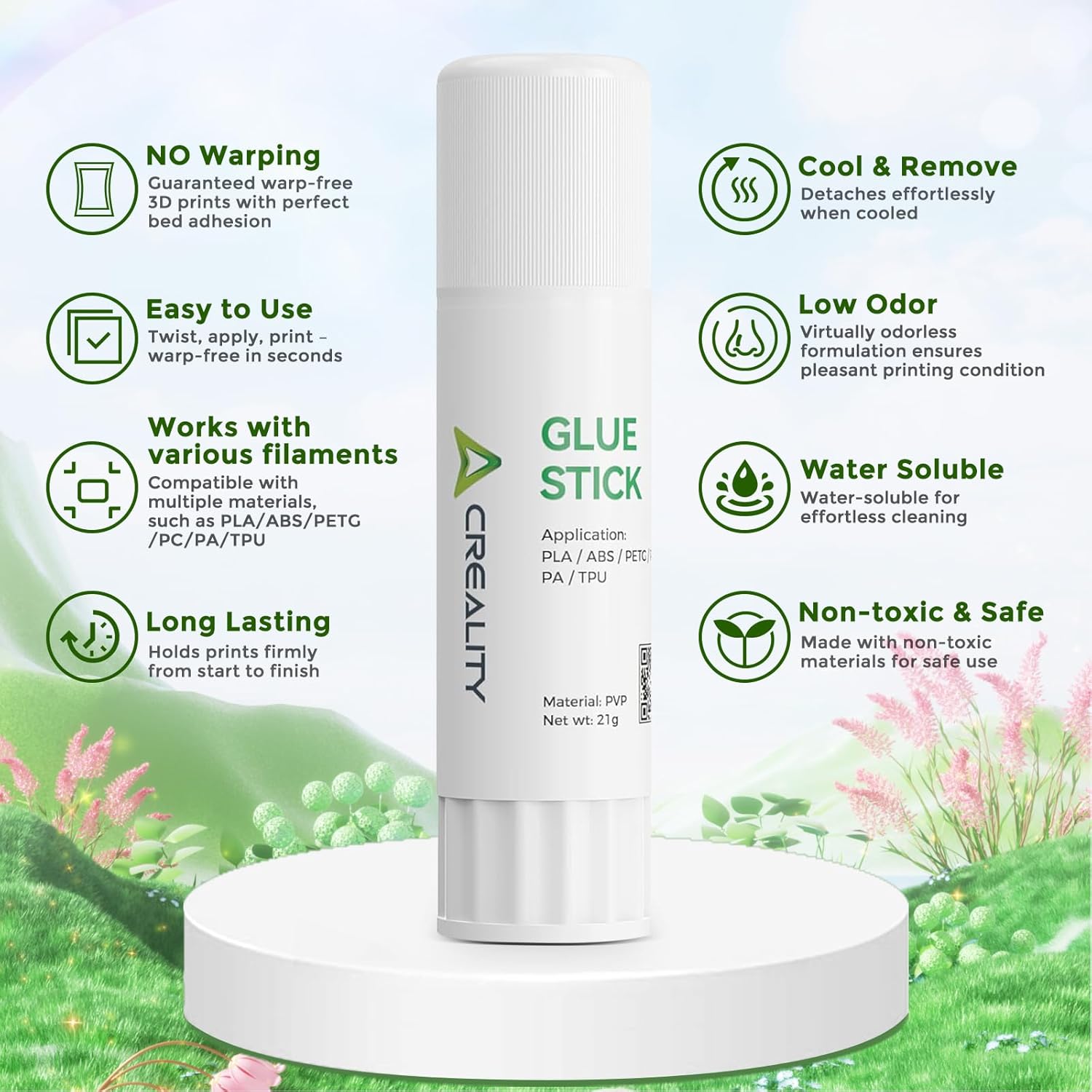 Creality 3D Printer Glue Sticks 4 Pack Enhanced First Layer Adhesion Reduce Warping on Hot Bed, PVP Solid 3D Print Glue Sticks Compatible with PLA/ABS/PETG/PC/PA/TPU, Each Weighing 21g/0.74oz