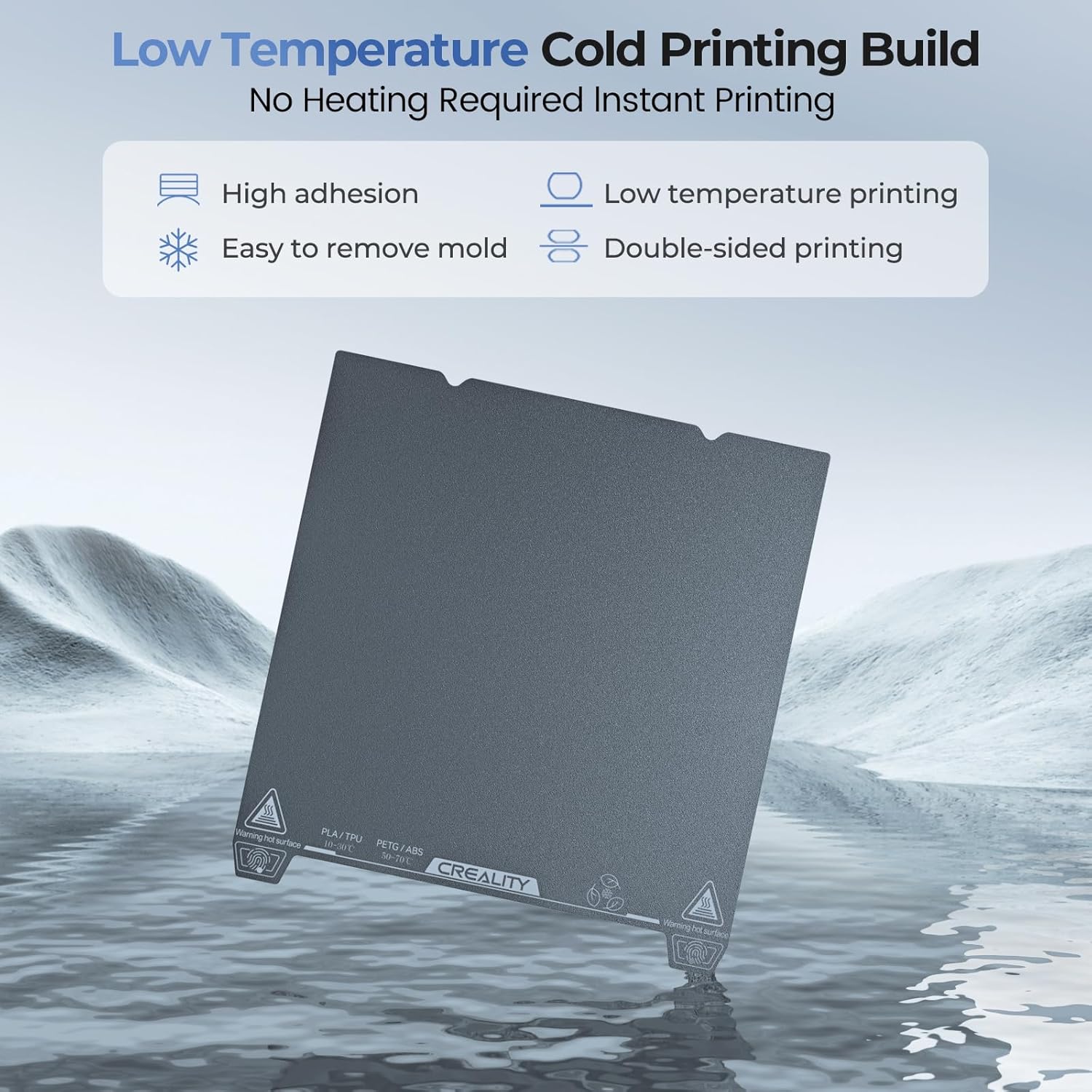Creality Official Cold Low Temperature Build Plate, 235x235mm Double Sided Cold 3D Printer Bed Platforms for Ender 3 V3 SE KE/K1/Ender 3 V3/CR-10 SE/Ender 3 S1 Pro/3 V2 Neo/5 S1 3D Printers