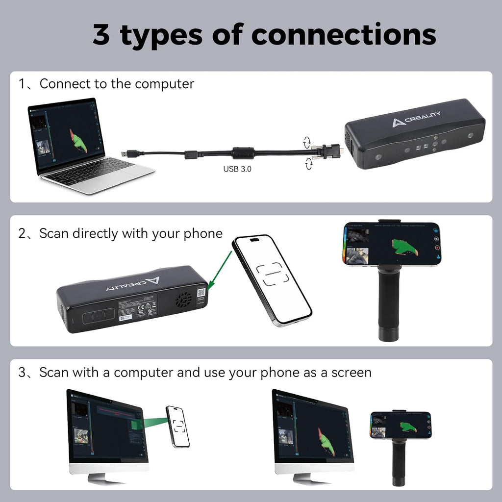 Creality Otter Lite Wireless 3D Scanner, Handheld High Precision 0.05mm 3D Scanner for 3D Printing, 30fps Real-Time Scanning, All-Size Compatibility (20mm³ to 2000mm³), Wi-Fi & Mobile Control