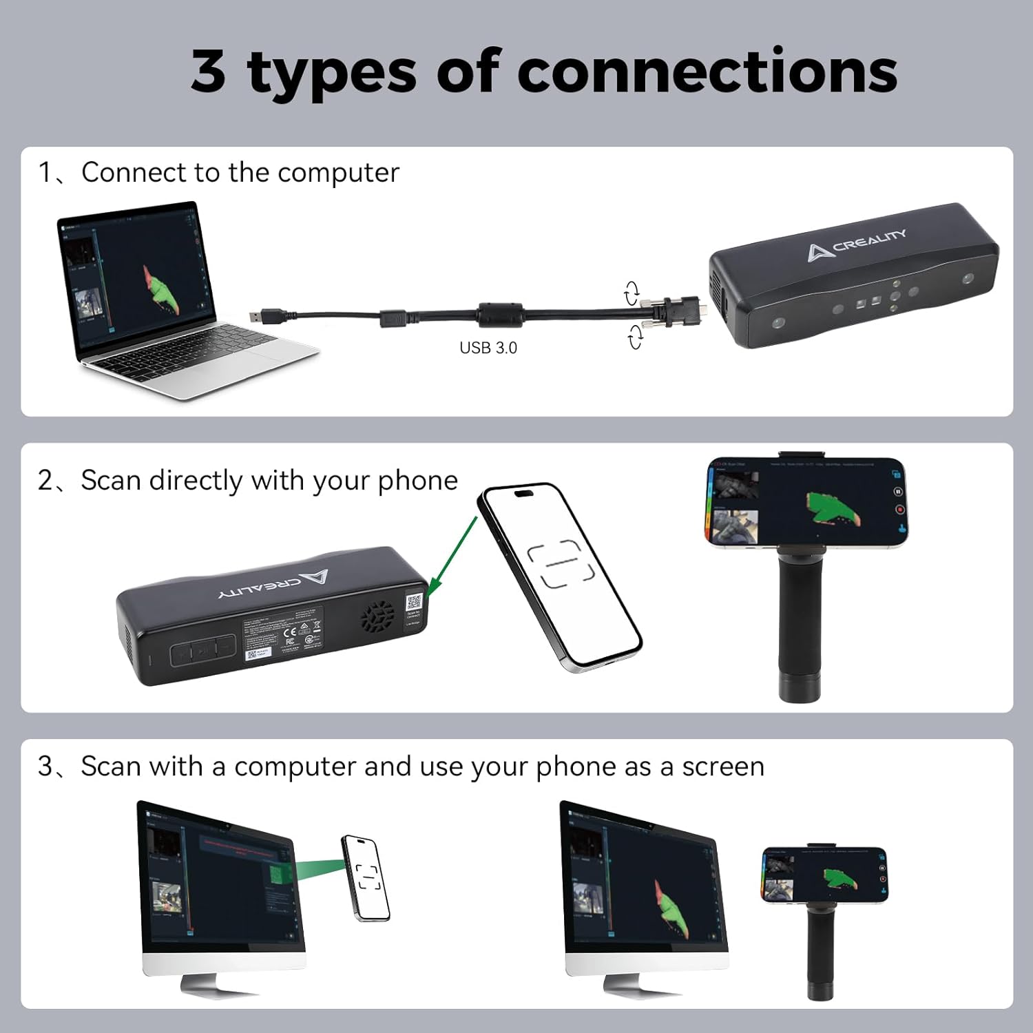Creality Otter Lite Wireless 3D Scanner, Handheld High Precision 0.05mm 3D Scanner for 3D Printing, 30fps Real-Time Scanning, All-Size Compatibility (20mm³ to 2000mm³), Wi-Fi & Mobile Control