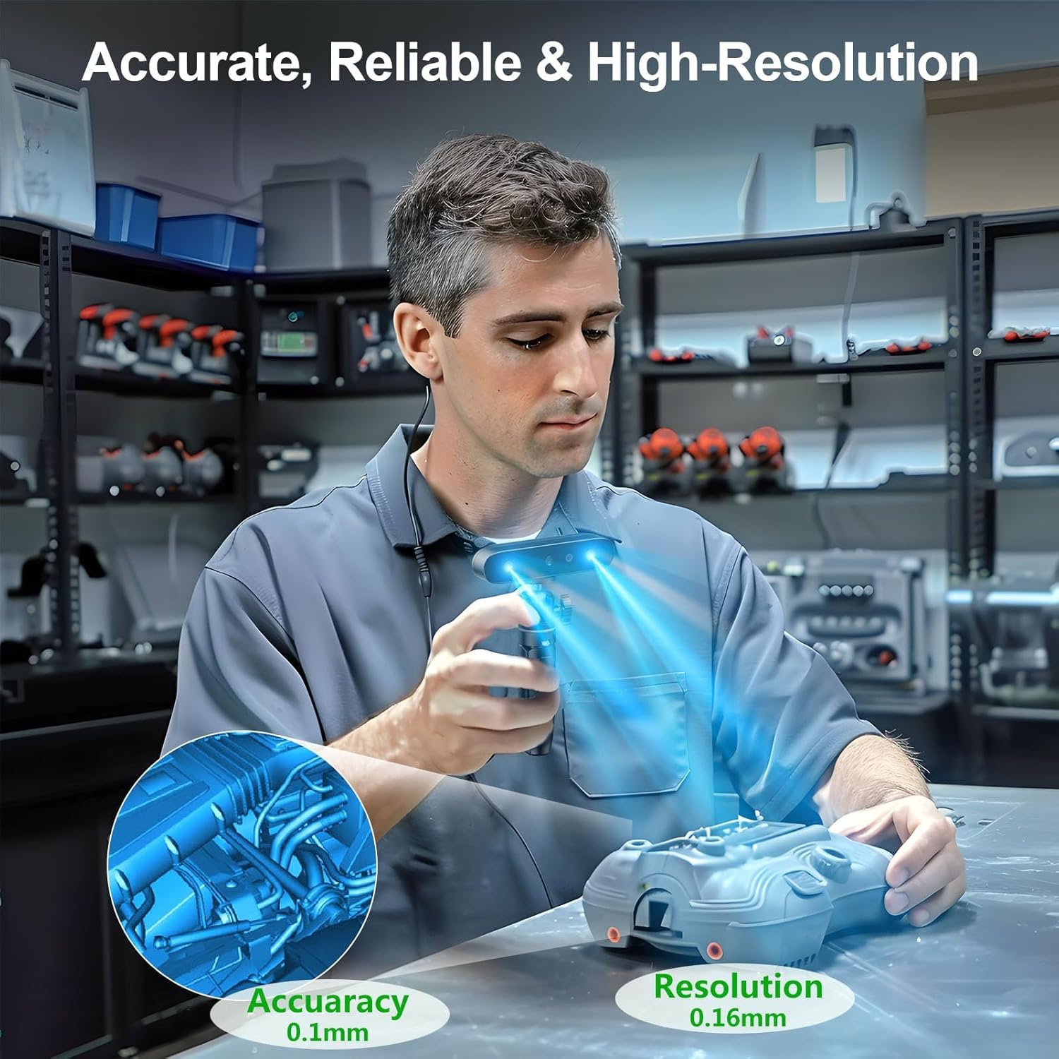 Creality CR-Ferret SE 3D Scanner for 3D Printing, Anti-Shake, 0.1Mm Precision, 30FPS Scanning Speed, Full-Color, Upgraded Desktop 3D Scanner for Body Hair Black Metal Non-Reflective Objects