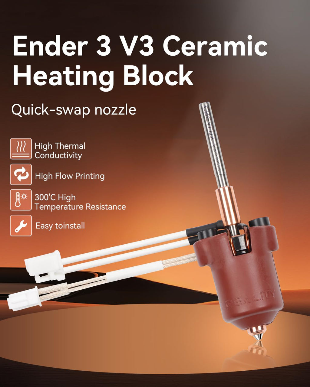 Creality Official Ender 3 V3 Plus/3 V3 Ceramic Heating Block Kit, with Integrated Nozzle, Supports 300°C High Temperature and 600mm/s High-Speed Printing 60W Fast Hotend Kit