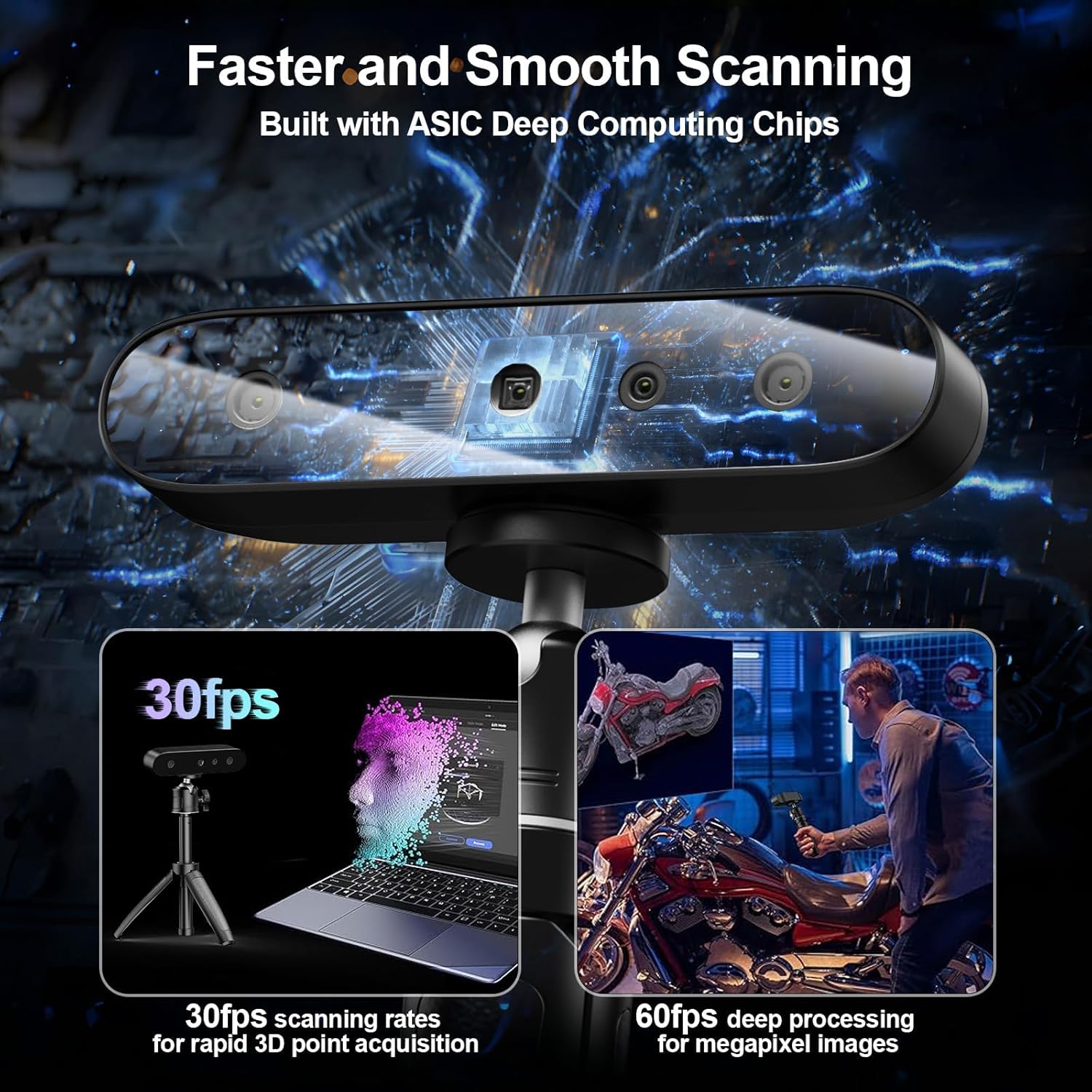 Creality CR-Ferret SE 3D Scanner for 3D Printing, Anti-Shake, 0.1Mm Precision, 30FPS Scanning Speed, Full-Color, Upgraded Desktop 3D Scanner for Body Hair Black Metal Non-Reflective Objects