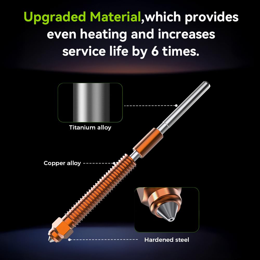 Creality K2 Plus Nozzle, K2 Pro Hotend Nozzles Replacement Kit with Titanium Alloy, Copper Alloy, Hardened Steel, High Flow Upgraded Unicorn Nozzle for K2/ K2 Pro Combo (0.4 0.6 0.8mm 4PCS)