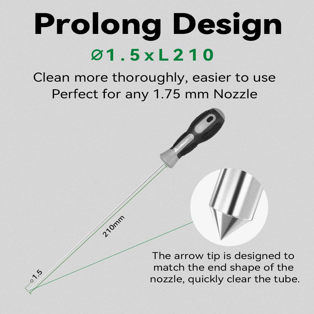 Creality 3D Printer Tools, Creality Clog Poke 3D Printer Nozzle Cleaning Kit for 1.75mm Filament Nozzles, Φ1.5mm Needle with Arrow Tip, 210mm Prolong&Hight Hardness Cleaning Hotend Without Disassembly