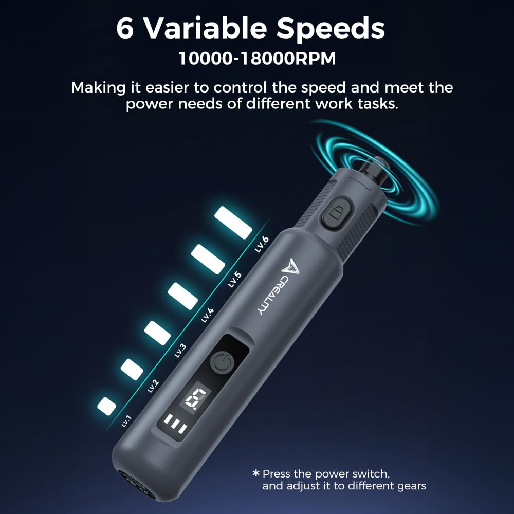 Creality 3D Printer Tools, Cordless Rotary Tool Kit 25Pcs Cordless Handheld 3.7V Multi-Functional 6 Variable Speeds Long Battery Life for 3D Printing Models Grinding Polishing Drilling Cutting