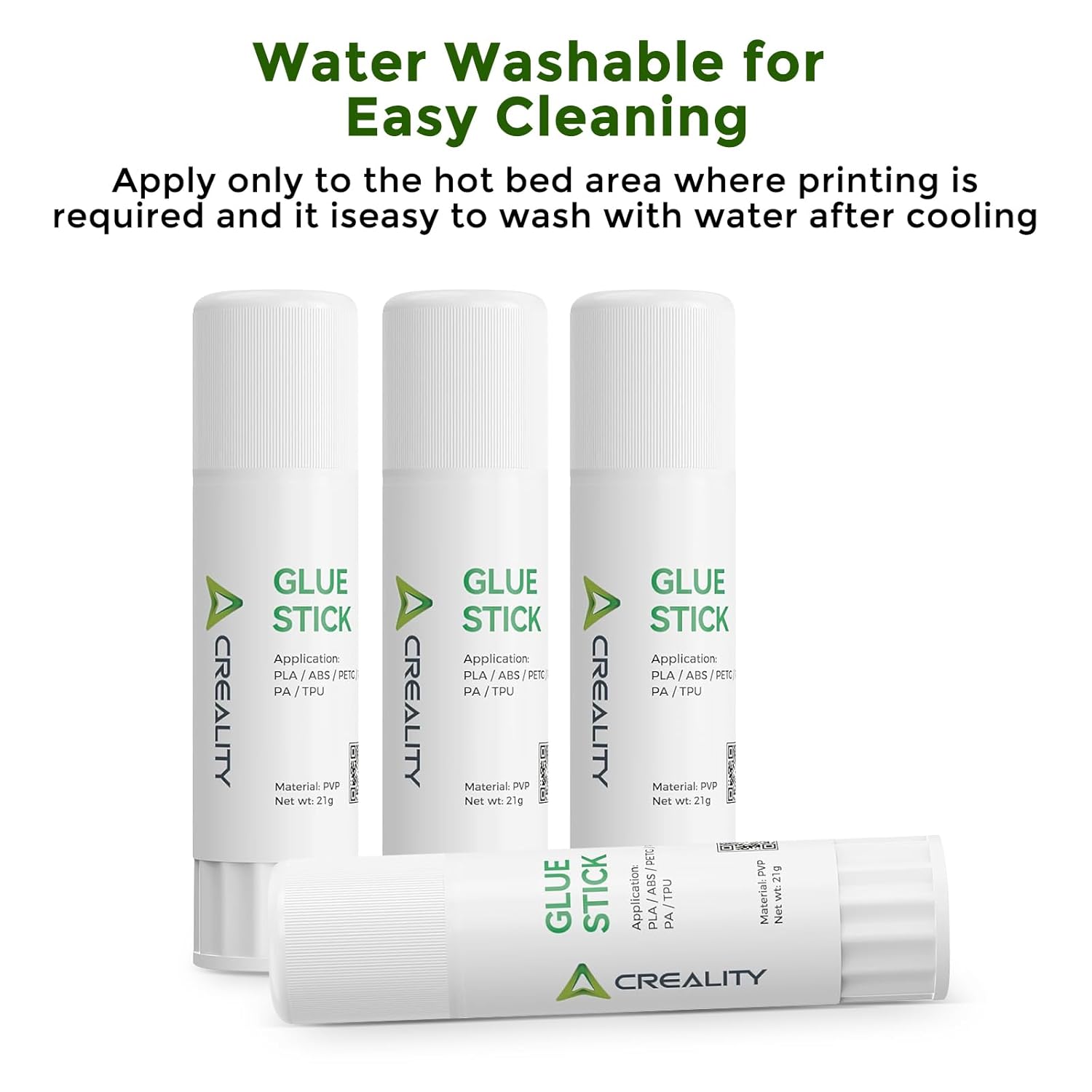 Creality 3D Printer Glue Sticks 4 Pack Enhanced First Layer Adhesion Reduce Warping on Hot Bed, PVP Solid 3D Print Glue Sticks Compatible with PLA/ABS/PETG/PC/PA/TPU, Each Weighing 21g/0.74oz