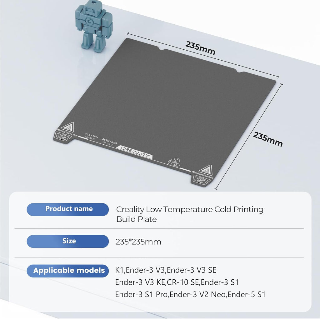 Creality Official Cold Low Temperature Build Plate, 235x235mm Double Sided Cold 3D Printer Bed Platforms for Ender 3 V3 SE KE/K1/Ender 3 V3/CR-10 SE/Ender 3 S1 Pro/3 V2 Neo/5 S1 3D Printers