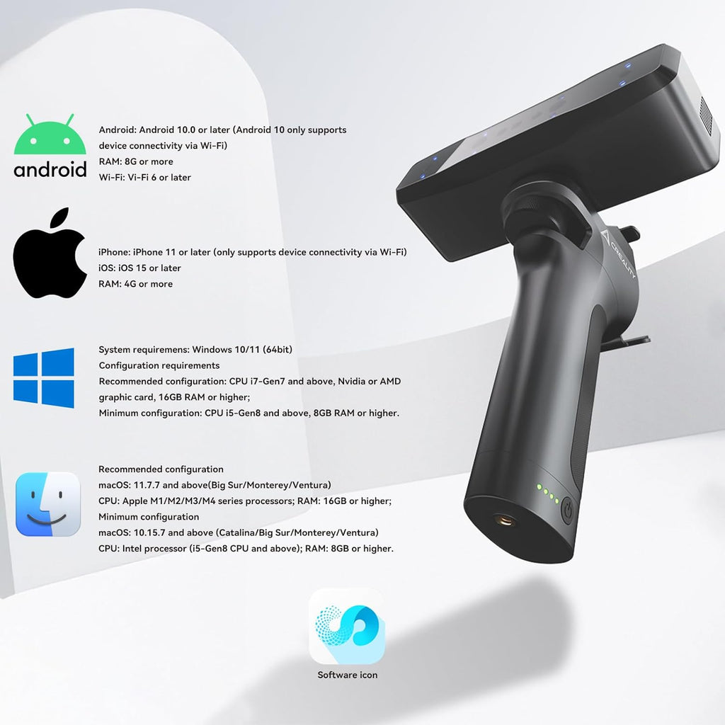 Creality Otter Lite Wireless 3D Scanner, Handheld High Precision 0.05mm 3D Scanner for 3D Printing, 30fps Real-Time Scanning, All-Size Compatibility (20mm³ to 2000mm³), Wi-Fi & Mobile Control