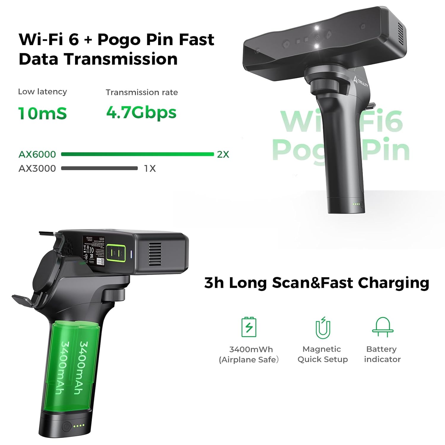 Creality Otter Lite Wireless 3D Scanner, Handheld High Precision 0.05mm 3D Scanner for 3D Printing, 30fps Real-Time Scanning, All-Size Compatibility (20mm³ to 2000mm³), Wi-Fi & Mobile Control