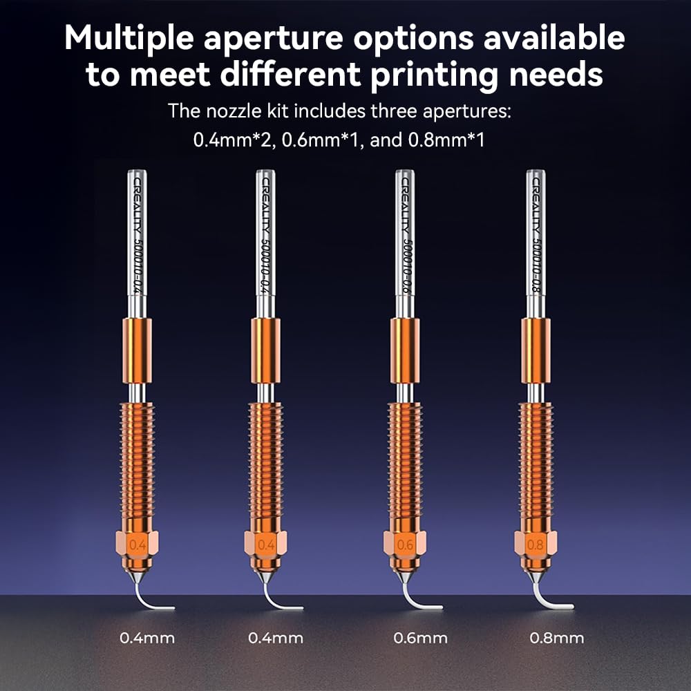 Creality K2 Plus Nozzle, K2 Pro Hotend Nozzles Replacement Kit with Titanium Alloy, Copper Alloy, Hardened Steel, High Flow Upgraded Unicorn Nozzle for K2/ K2 Pro Combo (0.4 0.6 0.8mm 4PCS)